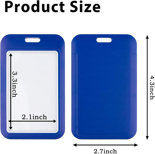 2-Pack Blue Card Holder Set, Clear Plastic ID Badge Holder, Top Slot for Lanyard & Keychain, Reusable PVC Card Sleeve for Work Office School Access Card