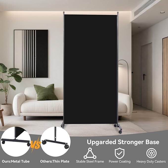 Room Divider(1 Panel-34in) Wall Divider for Room Separation, Portable Privacy Screens W/Wheels, Metal Frame Freestanding Room Separators 5.6FT Room Partitions and Dividers