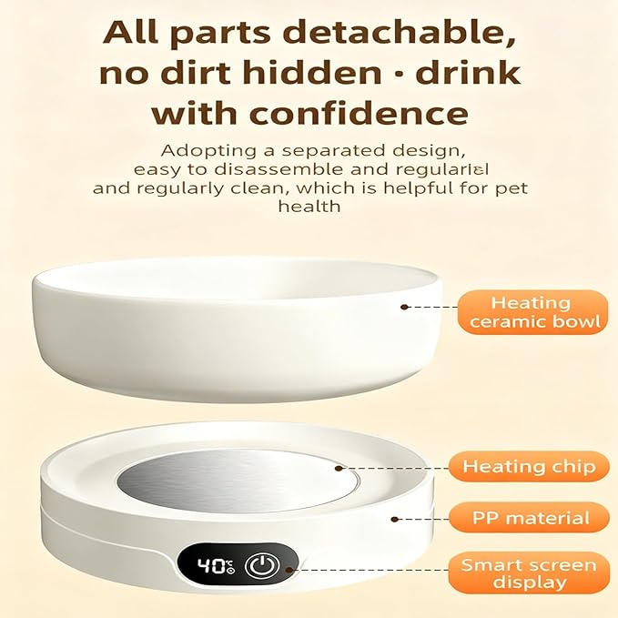 Electric Thermostatic Heated Water Bowl for Pet, Heated Cats, 4 Temperature Settings Drinking Plate for Dogs Cats and Small Animals Thermal Water, Removeable for Winter