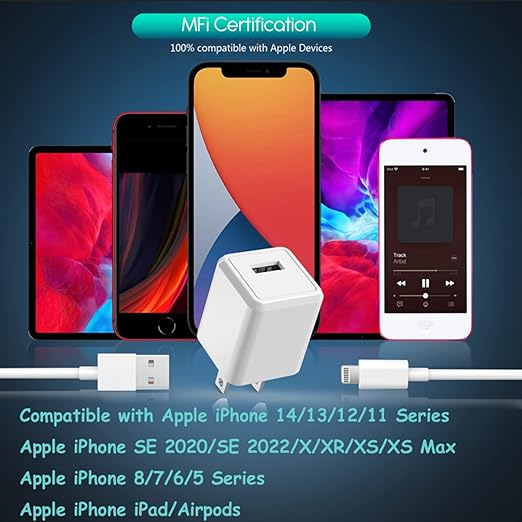 3Pack 10FT Long iPhone Charger,[Apple MFi Certified] Cube Phone Charging Transfer Cord 10Foot Lightning Cable USB Plug Wall Charger Block Travel Adapter for iPhone 14/13/12/11/SE 2022/8/7/XS/XR/X/iPad
