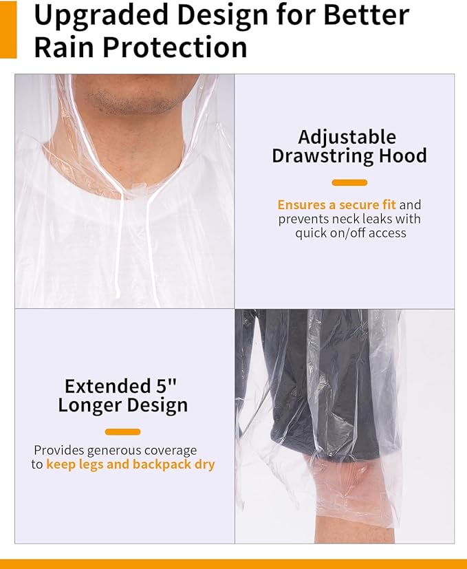Hitituto Rain Ponchos Family Pack Kids– 6/12/24 Pack Disposable Poncho with Hood, Clear & Assorted Colors, Home Survival Kits