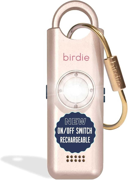 She’s Birdie 3.0 New Version – The Original Personal Safety Alarm for Women by Women–Loud Siren, Flash Light and Rechargeable Battery in a Variety of Colors (Metallic Rose Pink)