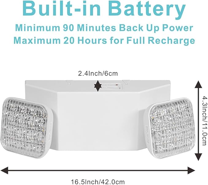 AKT LIGHTING Commercial Emergency Light, UL Certified, White Emergency Light Fixture with 2 LED Square Heads Adjustable & Backup Batteries Exit Lighting Pack of 12