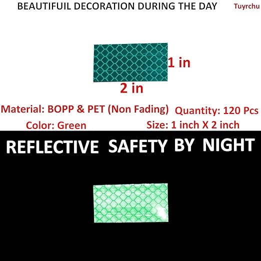 Green Reflective Stickers 1 inch X 2 inch Outdoor Waterproof High Visibility Warning Safety Adhesive Reflector Tape (120 Pcs)
