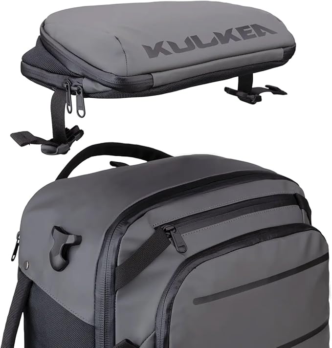 Käydä 44L Travel Backpack - Spacious Carry On Backpack with Detachable Travel Pouch, Magnetic Water Bottle Pocket, Passport and Laptop Pocket - Convertible Boot Bag for Snow Sports (Grey/Black)