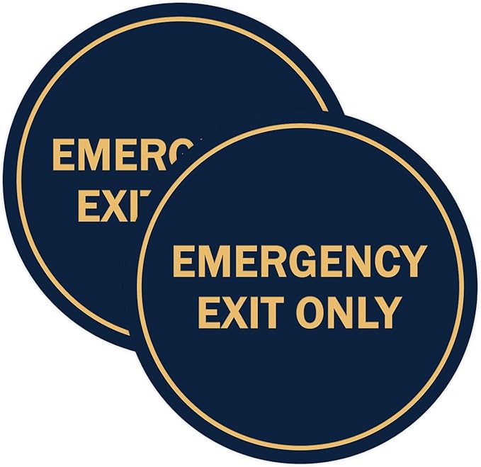 Signs ByLITA Circle Emergency Exit Only Sign (Navy Blue/Gold) - X-large 2 Pack