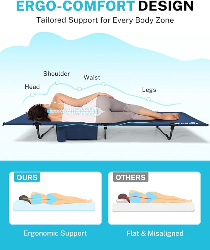 Gonex 31.5" Extra Wide Camping Cot with Premium Pillow Pocket Supports 350lbs, Portable Ultralight Folding Cot Bed for Adults Travel, Beach, Home, Sleeping (Blue)