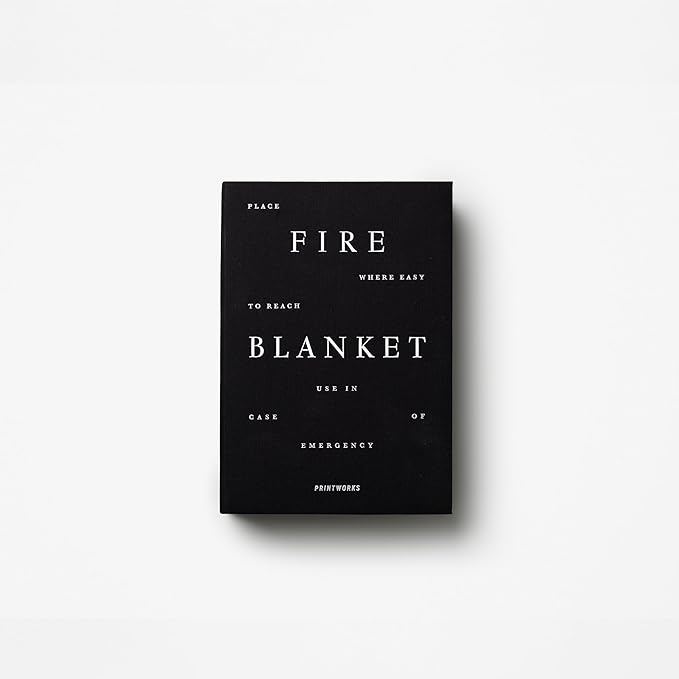 PrintWorks Black Fire Blanket for Home – Emergency Safety Cover in Stylish Discreet Book-Style Storage Box