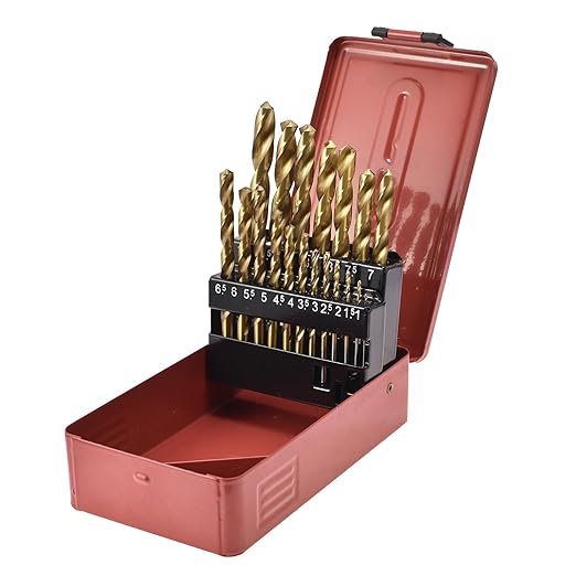Drill Bit Set, Metric 1mm - 10mm 19Pcs Titanium Coating HSS Drill Bits Kit with Round Shank for Cast Iron, Hardened Metal, Stainless Steel, Plastic and Wood