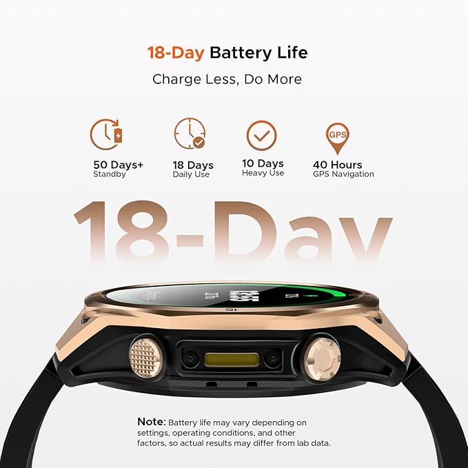 DOOGEE Anywise W1 Smart Watch 5ATM Waterproof Dual-Band GPS Fitness Tracker, 1.43'' AMOLED Screen Men Watches for Android and iPhone, 170+ Sports Modes, Bluetooth Call/18 Days Battery/2 Straps