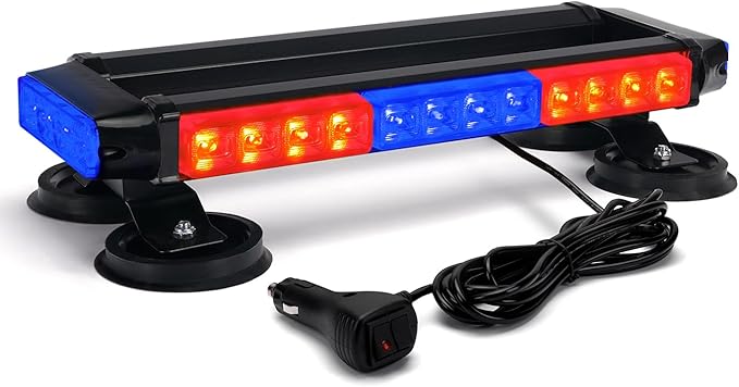 Xprite Red Blue Rooftop Emergency Strobe Light Bar, Beacon Safety Flashing Police Lights w/Magnetic Base for Police Law Enforcement POV Vehicles Trucks