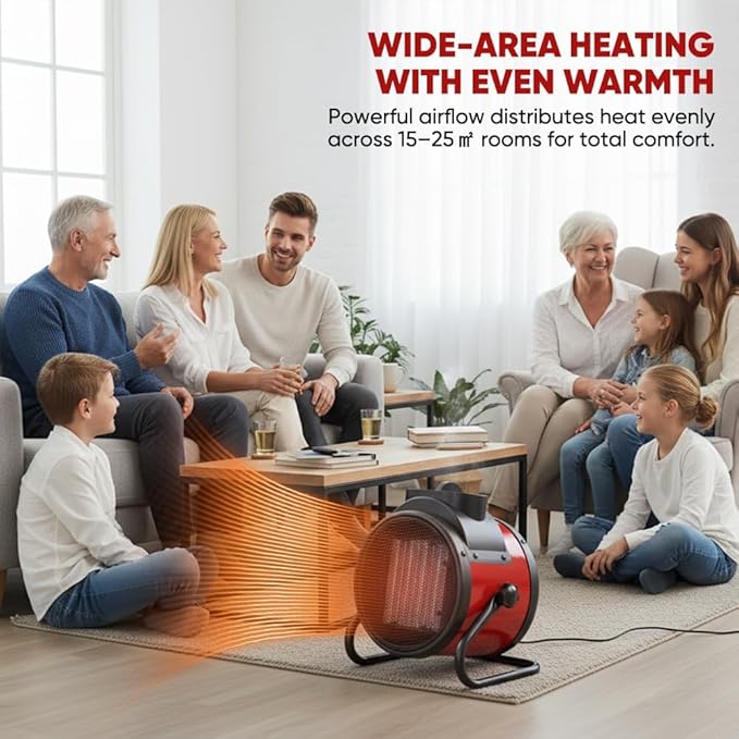 Saker 3000W Portable Ceramic Heater with Adjustable Thermostat, PTC Fast Heating Technology, 90° Oscillation & Safety Protection for Home Office Workshop