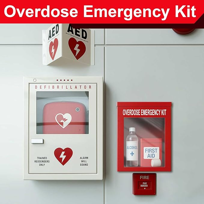 Zonon 2 Pcs Naloxone Overdose Kit Non Locking Cabinet Wall Mountable Break in Case of Emergency Box Opioid Overdose with Acrylic Window 7 1/4 x 9 1/8 x 3 5/8 Inches Medication Not Included (Red)
