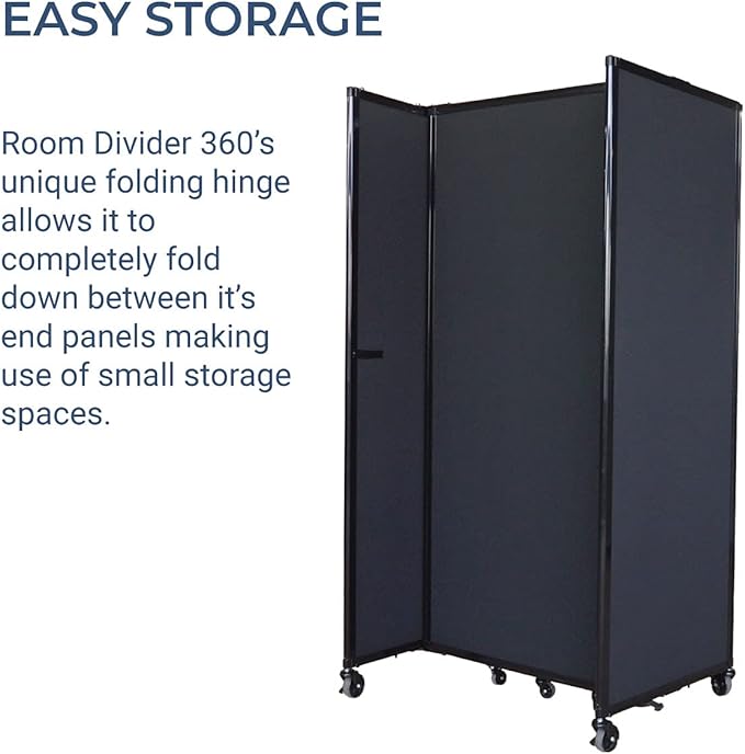 Versare Straightwall Sliding Portable Wall Partition | Freestanding Office Dividers | Locking Wheels | Temporary Room Separator | 11'3'' Wide x 6' Tall Charcoal Gray Fabric Panels