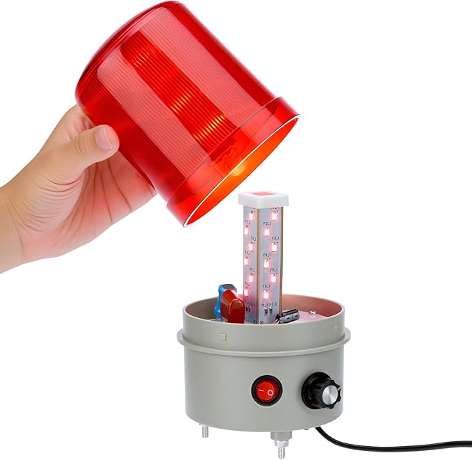 QWORK Industrial LED Rotating Warning Light, 110V AC Red Beacon Strobe for Public Emergency Alarms, Safety Siren Adjustable Volume