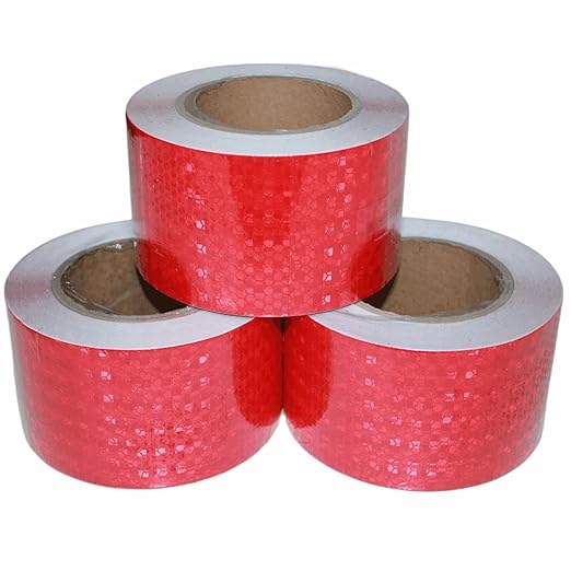 Red Reflective Tape Outdoor Waterproof 3 inch Wide, High Visibility Warning Industrial Marking Tape, Safety Stickers (68 feet,3 Rolls)