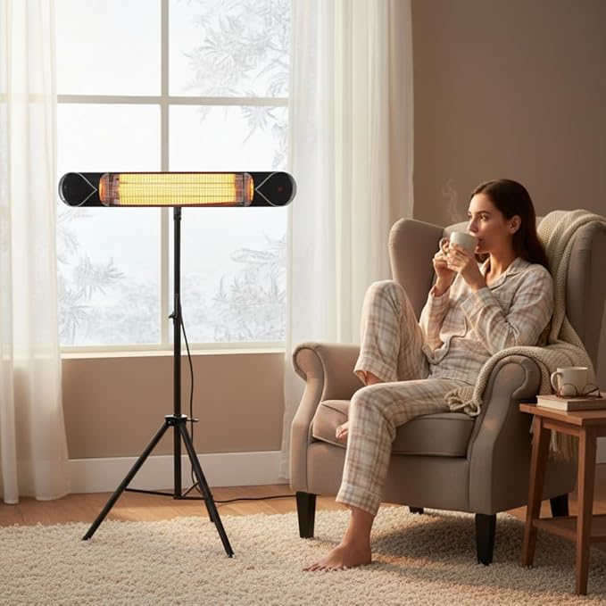 Wave 1500W Carbon Infrared Heater - Wall-Mounted & Freestanding with Remote - Quiet & Weatherproof for Indoor/Outdoor Use - Experience Next-Level, Efficient Heating