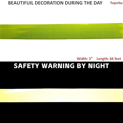 Non Fading Reflective Tape Fluorescent Yellow Outdoor Waterproof 2 inch, High Visibility Warning Industrial Marking Tape (66 feet)