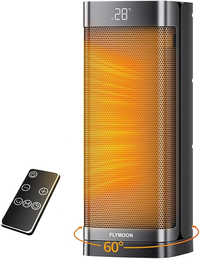 Flymoon Space Heater for Indoor Use, 1500W Portable Heater with Remote, Overheat & Tip-Over Protection, Electric Heater with 60° Oscillation, 12H Timer for Office Large Room RV