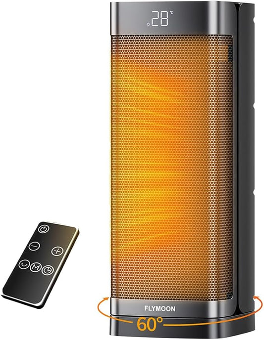 Flymoon Space Heater for Indoor Use, 1500W Portable Heater with Remote, Overheat & Tip-Over Protection, Electric Heater with 60° Oscillation, 12H Timer for Office Large Room RV