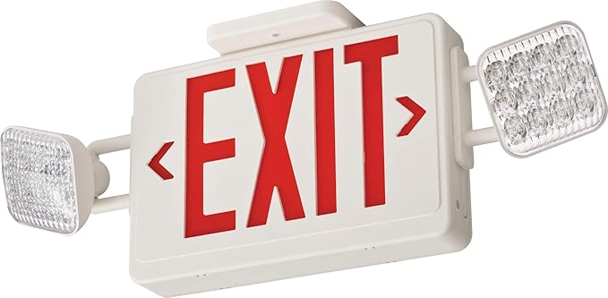 Lithonia Lighting Basics LED Exit Sign/Emergency Light Combo, Red/Green Switchable Exit Sign and Emergency Lights for Business, 2-Head Fixture, Square Lights, Remote Capacity, White (ECRG HO SQ M6)