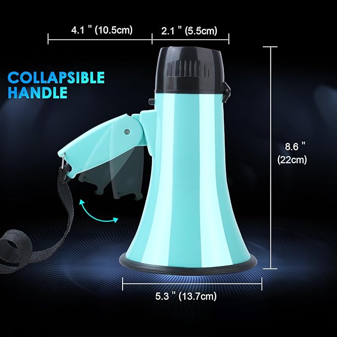 MyMealivos 20W Megaphone Bullhorn, Built in Siren & 240s Recording, 5.4"×8.6" Portable Megaphone with Volume Control Cover Up to 300 feet+ for Indoor and Outdoor Activities(Teal)