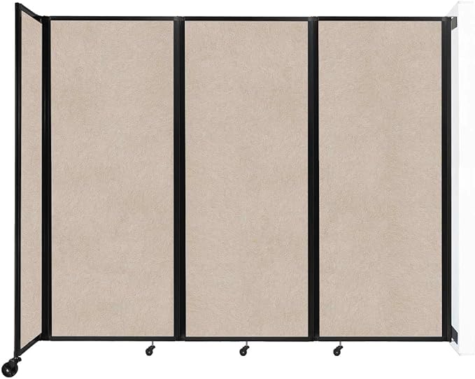 Versare Room Divider 360 Wall-Mounted Folding Partition | Locking Wheels | Temporary Room Separator | 8'6" x 6'10" Beige SoundSorb Panels