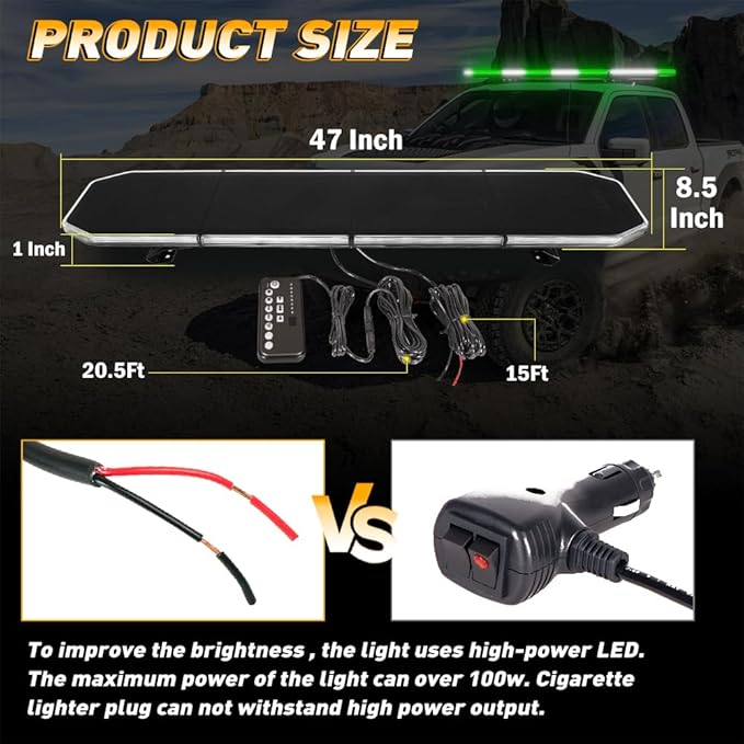 ASPL 282 LED Low Profile Emergency Strobe Light Bar 47" Roof Top Warning Hazard Flashing Security Traffic Advisor/Controller / 27 Patterns Lights for Tow Truck Construction Vehicle (Green/White)