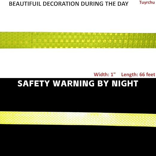 Fluorescent Yellow Reflective Tape Outdoor Waterproof 1 inch Wide for Trailer, High Visibility Safety Adhesive Stickers Strips (66 feet)
