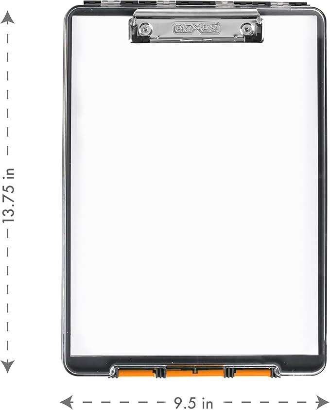 Dexas Clearview Clipcase Dry Erase clipboard, 13.75 x 9.5 Inch, Orange.See Papers Clearly Outdoors,Stay Organized & Dry Ideal for Coaching,Teaching,homeschooling,Art, Trades& Medical pros(Pack of 6)