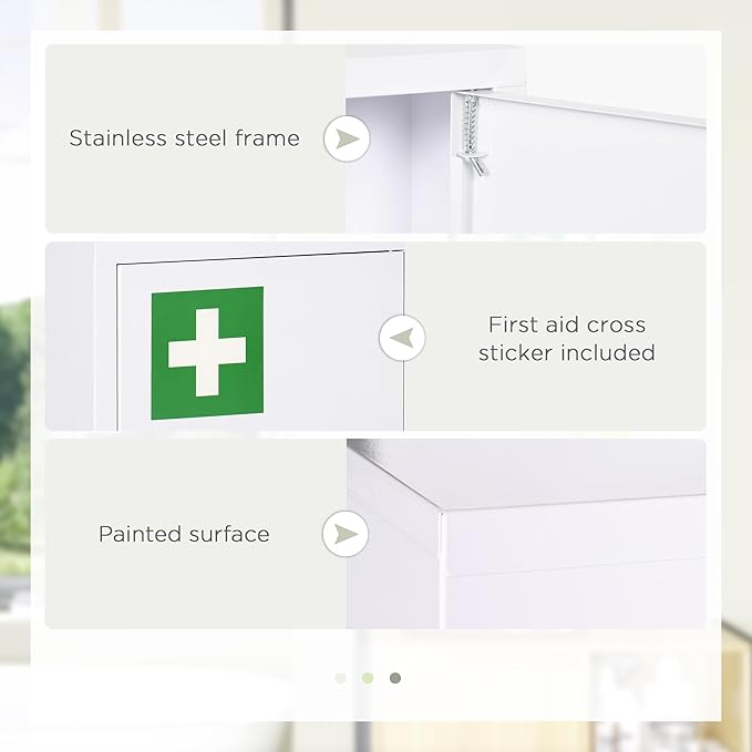 kleankin 16" x 21" Wall Medicine Cabinet with Lock, 3 Tier Steel Locking Wall Cabinet for Bathroom, Kitchen with 2 Keys, White