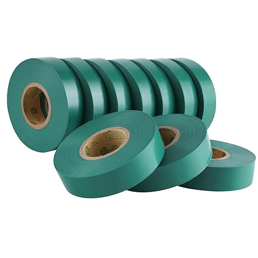Lichamp 10-Pack Green Electrical Tape Waterproof, 3/4 in x 66ft, Industrial Grade UL/CSA Listed High Temp Electrical Tape Green Electric Super Vinyl