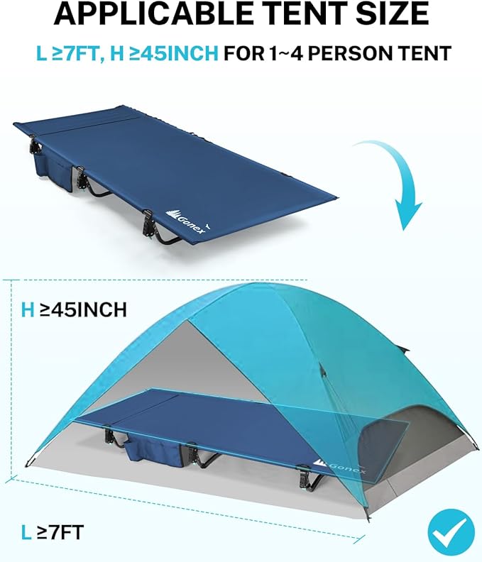 Gonex 31.5" Extra Wide Camping Cot with Premium Pillow Pocket Supports 350lbs, Portable Ultralight Folding Cot Bed for Adults Travel, Beach, Home, Sleeping (Blue)