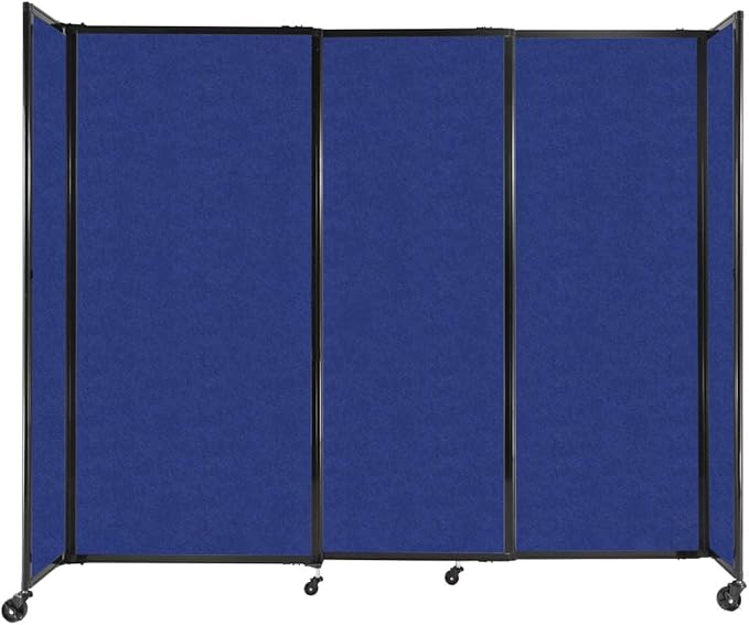 Versare Straightwall Sliding Portable Wall Partition | Freestanding Office Dividers | Locking Wheels | Temporary Room Separator | 7'2" Wide x 6' Tall Blue SoundSorb Panels