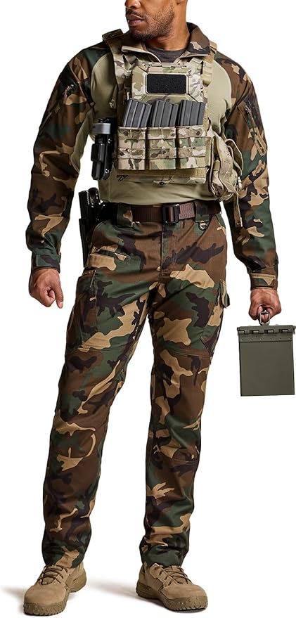 CQR Men's Combat Shirt Tactical 1/4 Zip Long Sleeve Military BDU Shirts Camo EDC Top with Pockets