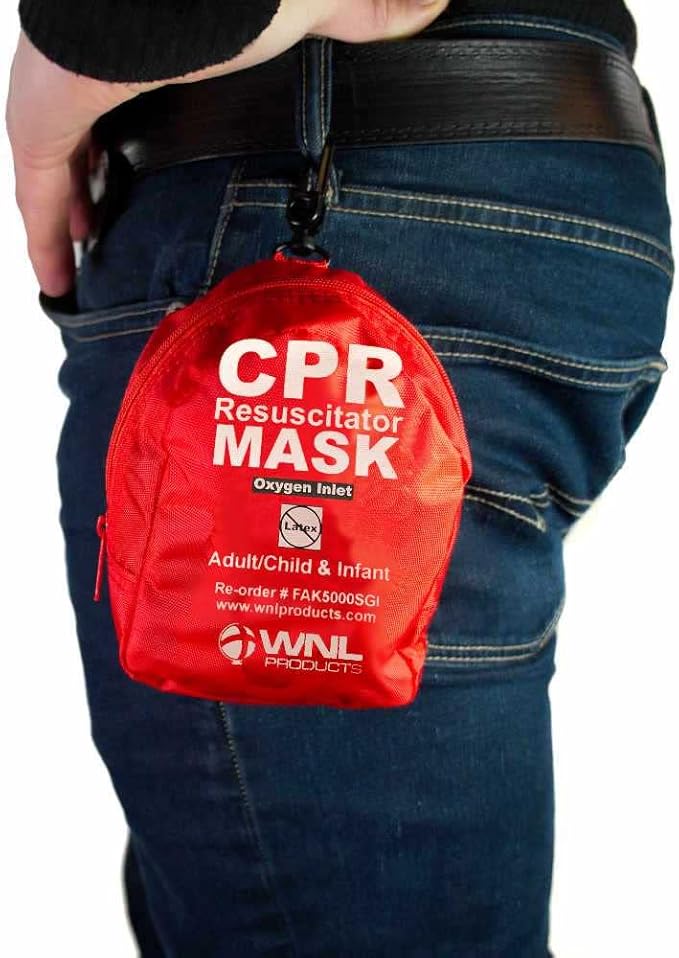 WNL Products FAK5000SGI-BUNDLE Adult/Child & Infant CPR Rescue Mask Kit with CPR Keychain - Soft Case CPR Set with One-Way Valve, Gloves, Antiseptic Wipe, and Face Shield Keychain Barrier - Bundle