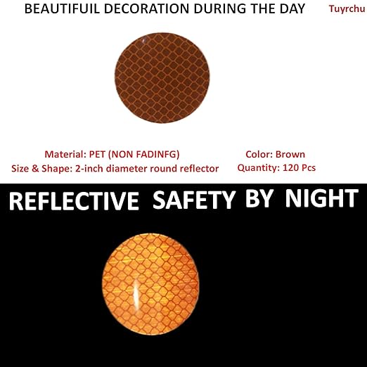 Brown Reflective Stickers 2-inch Diameter Round Reflector, Outdoor Waterproof High Visibility Warning Adhesive Tape (120 Pcs)