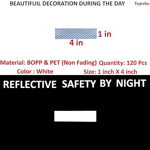 White Reflective Stickers 1 inch X 4 inch, Outdoor Waterproof High Visibility Warning Safety Adhesive Reflector Tape (120 Pcs)
