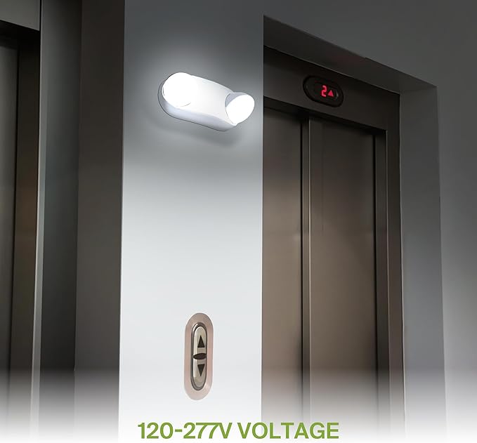 ASD LED Emergency Lights with Battery Backup - 120-277V UL 2.5W Two Round Head Adjustable for Business, Commercial Hardwired Damp Location Emergency Exit Power Outage Lights
