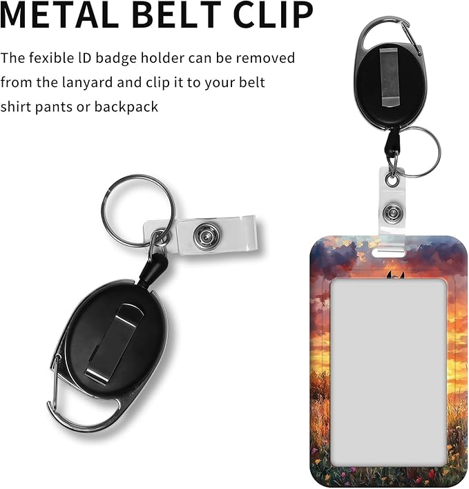 ID Badge Holder with Retractable Lanyard for Women & Men,Vertical ID Card Holder Wallet,Clear Window&Card Slot,Detachable Neck Strap for Nurse Teacher Office,Sunset Horse Grace
