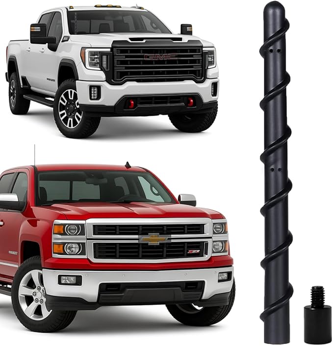 Short Spiral Rubber Antenna Compatible with Chevy Silverado 1500 & GMC Sierra Trucks, Internal Copper Coil for Enhanced Reception, 7 inches Chevy Antenna Replacement Accessories