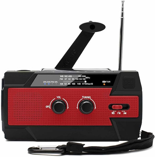Solar-Powered Emergency Survival Radio, Hand Crank Radio, Emergency Weather Radio Hand Crank Solar Charge Am/Fm/NOAA, for Indoor, Outdoor & Emergency (Red)