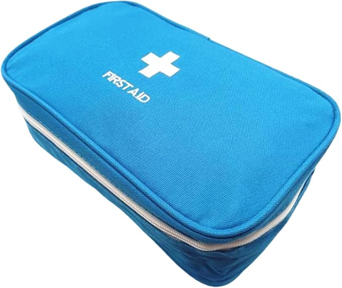 Red First Aid Bag Empty Travel Rescue Pouch First Responder Storage Medicine Emergency Bag for Car Home Office Kitchen Sport Outdoors (Blue with Handle)