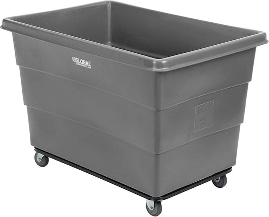 Global Industrial 20 Bushel Plastic Bulk Box Truck, Steel Chassis Base, 1200 lbs. Capacity, 4" Non-Maring Rubber Casters, Gray, 50-2/5"L x 34-3/5"W x 35-3/5"H