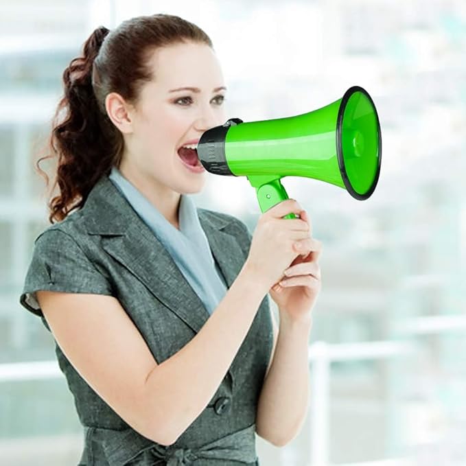 MyMealivos Portable Megaphone Bullhorn 20 Watt Power Megaphone Speaker Voice and Siren/Alarm Modes with Volume Control and Strap (Green)