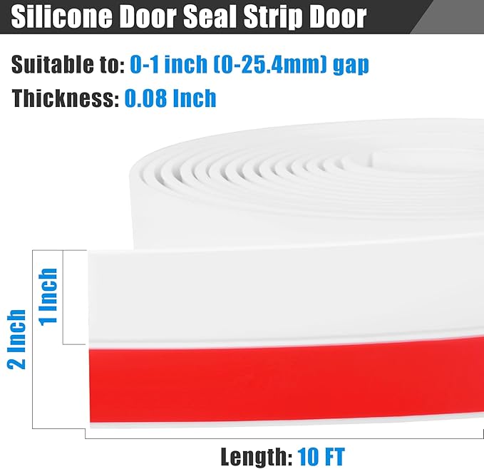 Draft Seal Tape for Doors and Windows 2 in x 10 Ft Silicone Weather Stripping Extra Thick 2mm Door Seal Strip with Strong Adhesive Draft Insulation Stopper Side Seal - White