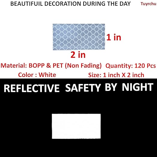 White Reflective Stickers 1 inch X 2 inch, Outdoor Waterproof High Visibility Warning Safety Adhesive Reflector Tape (120 Pcs)