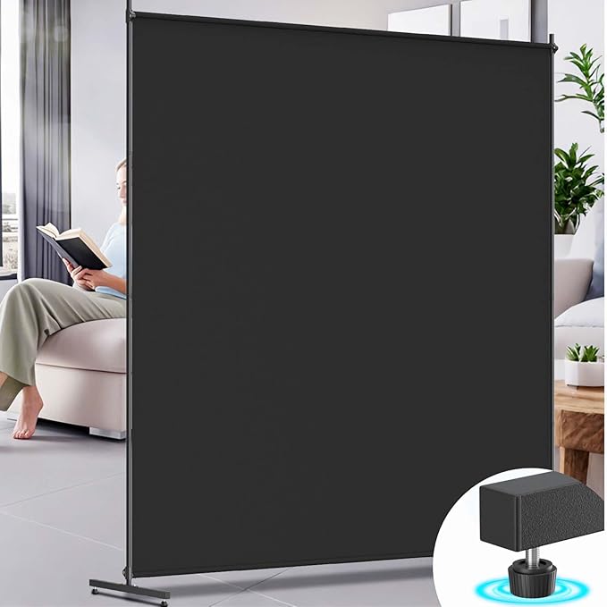 Room Divider, 72x72Inch Large Single Panel Privacy Screen with Thickened Fabric,Freestanding Partition Wall for Room Separation,Portable for Indoor Office,Bedroom,Outdoor Patio,Black