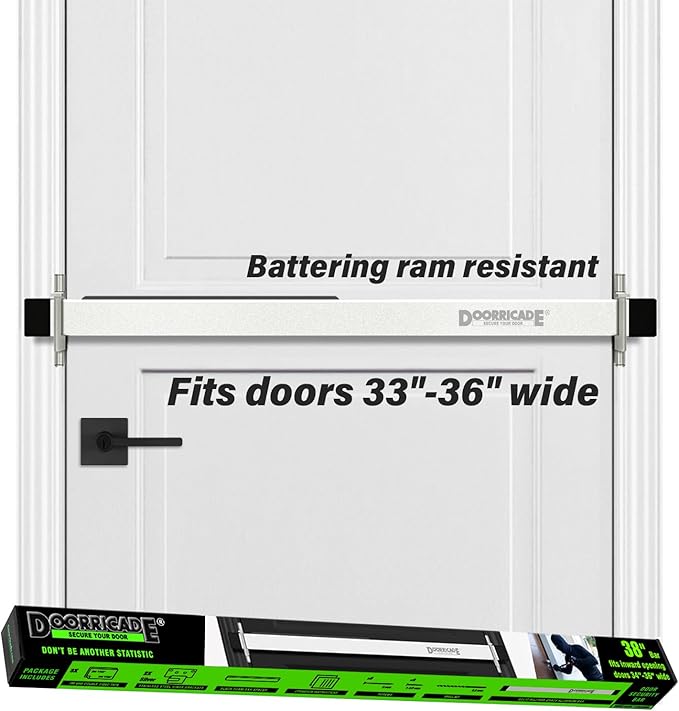 Door Security Bar-by Doorricade-Secure The Entire Width of Your Inward Opening Front Door-Safe Room. Fits Doors 33"-36" Wide.