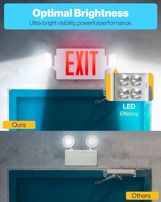 Sunco Exit Signs With Emergency Lights, Two Adjustable LED Lights With Backup Battery, Red, 94V-0 Fire Resistant, 120-277V, Wall Or Ceiling Mount, Commercial Grade UL 4 Pack.